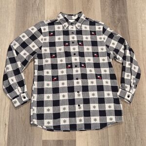 Vintage Christmas Holiday WOMENS Shirt 1990s Buffalo Plaid Embroderied  Medium